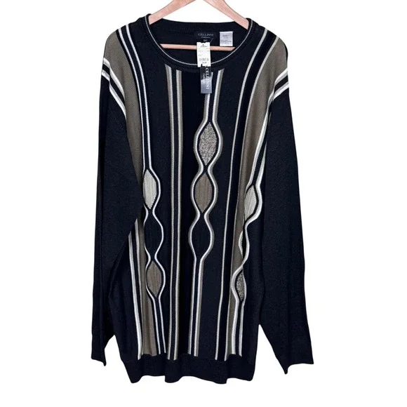 VTG Cellini Sweater Size 2XLT Coogi Style Textured Cosby 3D Knit 90's Deadstock - Picture 8 of 11
